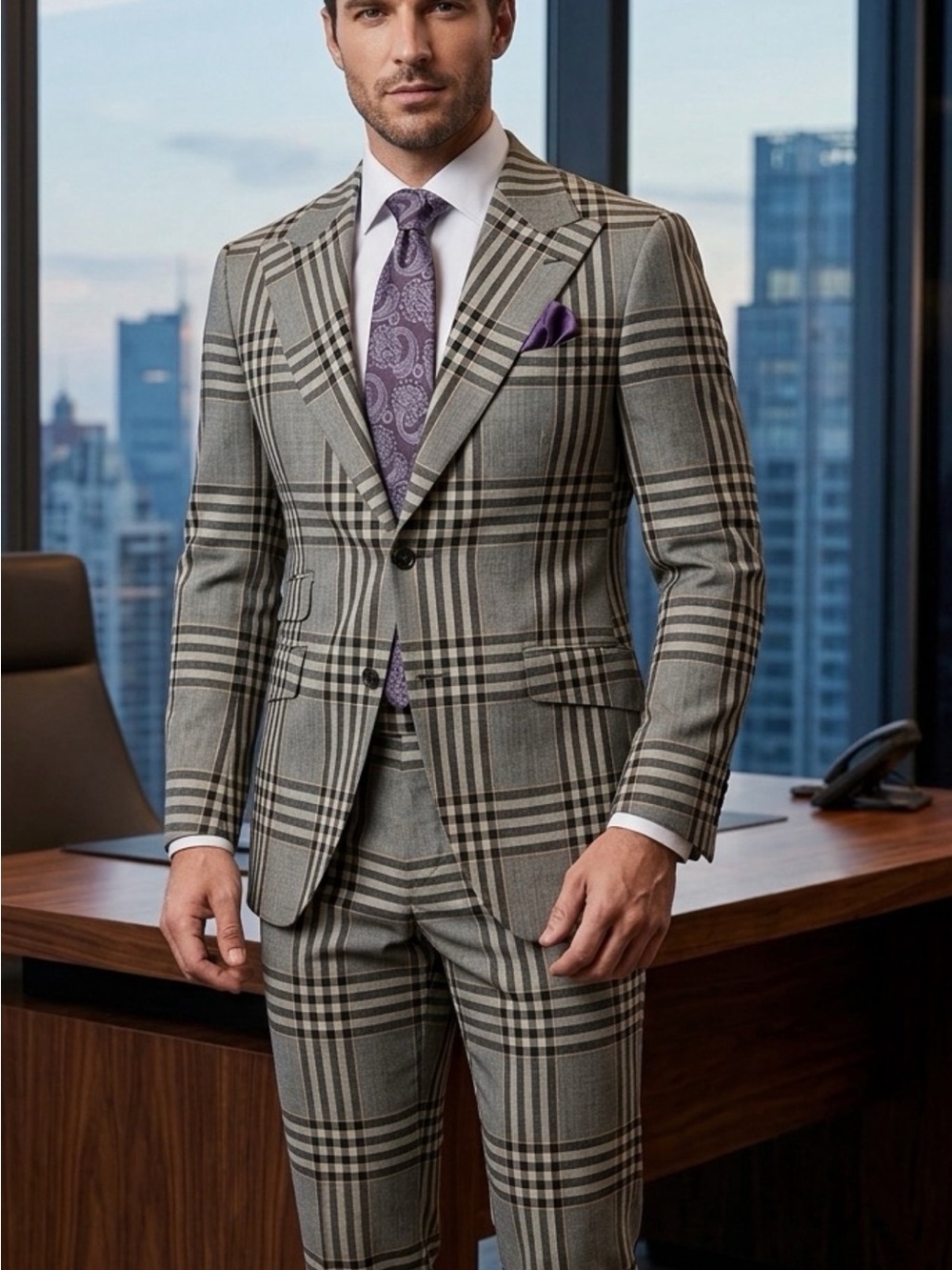 Gray Plaid Two-Piece super 180 wool suit